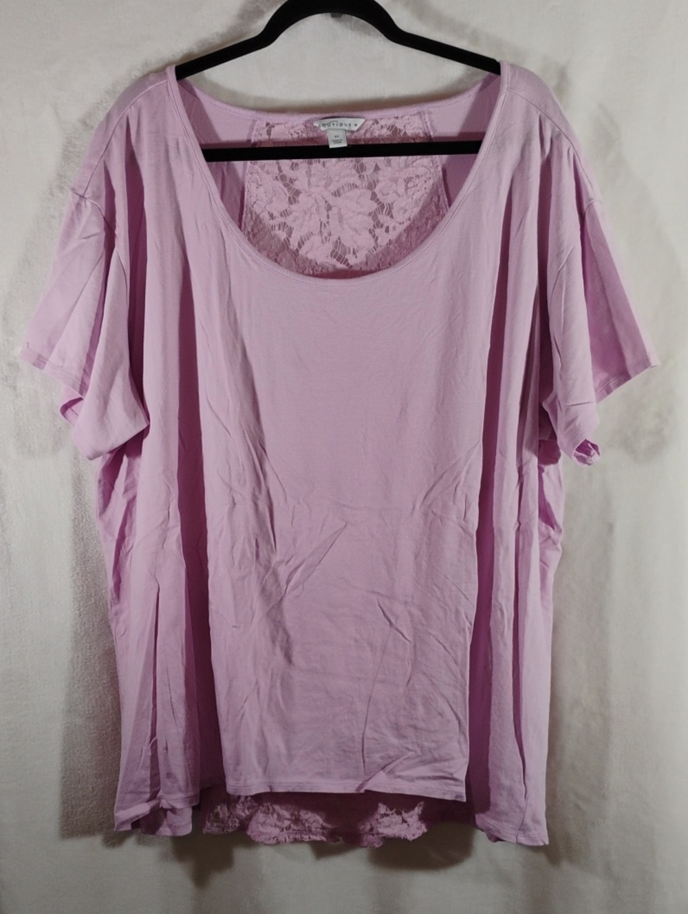 Boutique Scoop Neck Tee with Lace Back - Light Lilac 3X